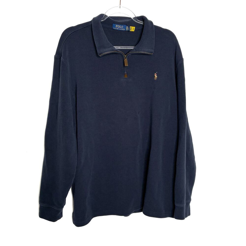 POLO Ralph Lauren Navy Blue Knit 1/4 Zip Pullover 100% Cotton Mens XXL